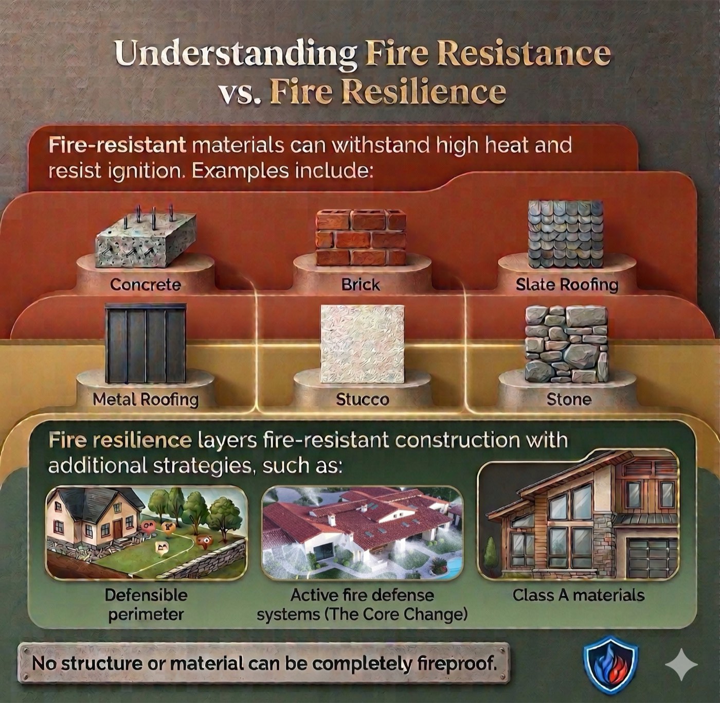 Understanding fire resistance vs fire resilience - materials and construction strategies infographic